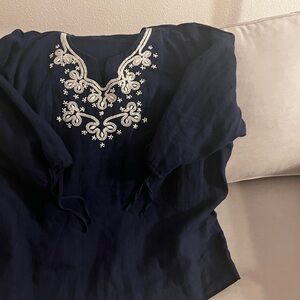 JM Collection Women’s Embroidered Tunic Top, Navy Blue, Size 20 W